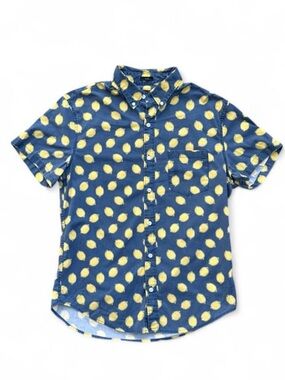 J.Crew Flex Washed Slim Fit Short Sleeve Shirt M Medium Blue Yellow Lemon Print